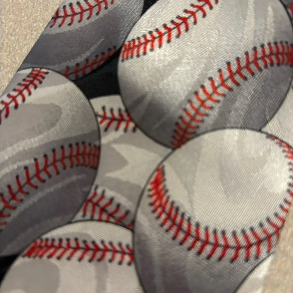 Fratello Hand Made Baseball Patterned Satin Tie Gray and Red